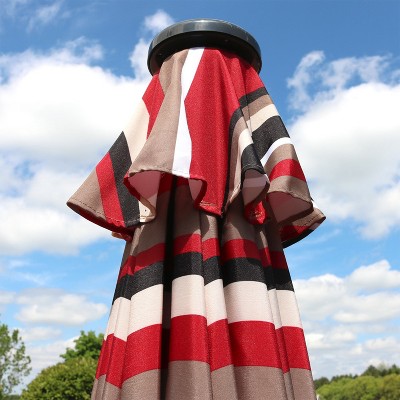 9' Awning Stripe Aluminum Market Umbrella with Solar LED Lights