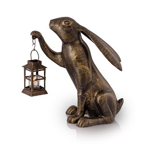 SPI Home Big Bunny Garden Lantern – 16.5" Aluminum & Glass Sculpture, Whimsical Rabbit Outdoor Accent for Yard or Patio - 1 of 3