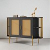 Curved Sideboard Buffet Cabinet with Gold Trim and Woven Rattan Doors, Adjustable Shelves and Open Side Storage, Storage Cabinet for Dining Room - 3 of 4
