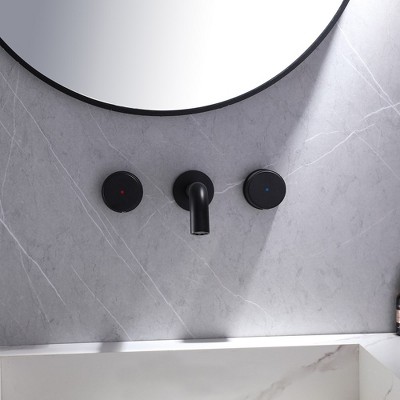 Matte Black Wall-Mount Two-Handle Bathroom Faucet