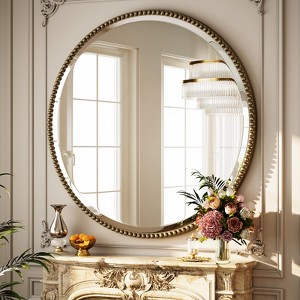 BEAUTYPEAK Beaded Round Wall Mirror Decorative Vanity Bathroom Mirror with Resin Frame - 1 of 4