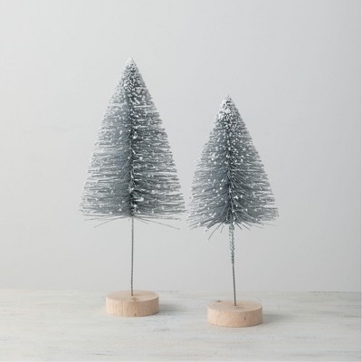 Sullivans Set of 2 Decorative Accent Trees with Snow 17"H & 14.5"H Silver