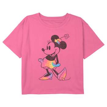 Girl's Mickey & Friends Retro Minnie Rainbow Tie-Dye Crop T-Shirt