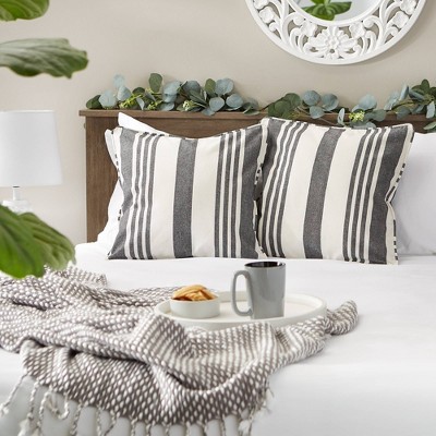 Black and White Striped Cotton Euro Pillow Covers, Set of 2