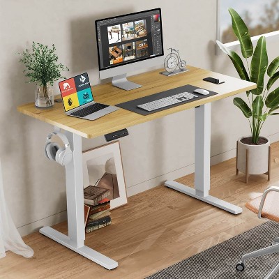 NicBex Home Office Desk 47" L Morden Standing Desk with Side Hooks and Wooden Desktop Height Adjustable Computer Desk for Study and Work