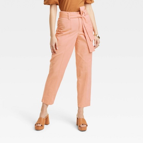 Women's High-rise Tapered Ankle Tie-front Pants - A New Day™ Peach 10 ...