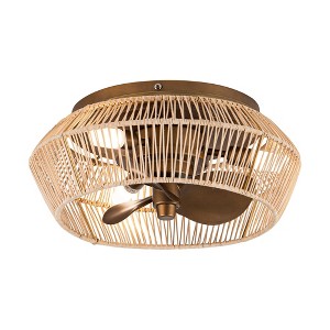 Parrot Uncle 13.5" Farmhouse Antique Brushed Gold Cage Flush Mount Ceiling Fan - 1 of 4