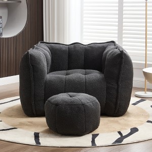 Soft Bean Bag Chair with High Resilient Polyester(Chips)for living room and bedroom,Comfortable Square Lazy Sofa with Footstool, Cover - 1 of 1