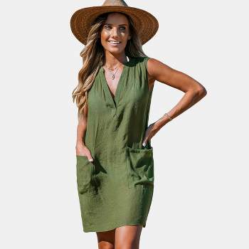 Women's Olive Patch Pocket Mini Cover-Up Dress - Cupshe