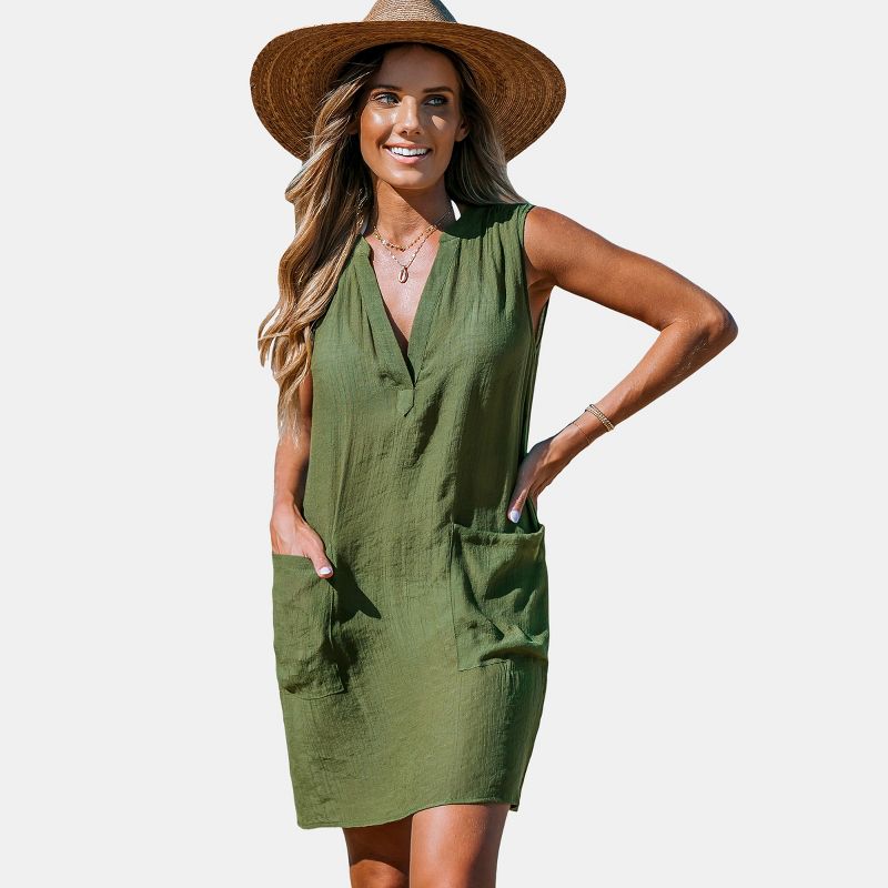 Women's Olive Patch Pocket Mini Cover-Up Dress - Cupshe, 1 of 7