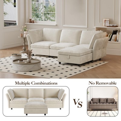 106" Modular Sectional Couch with L-Shape Left Chaise, Modern Boneless Couches for Living Room, Corduroy Fabric Loveseat Sofa, No Assembly Required