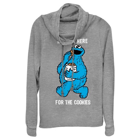 Junior's Sesame Street Me Only Here for the Cookies Cowl Neck Sweatshirt - image 1 of 4