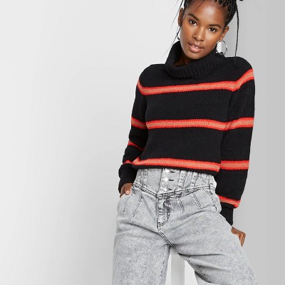 Women's Striped Turtleneck Pullover 