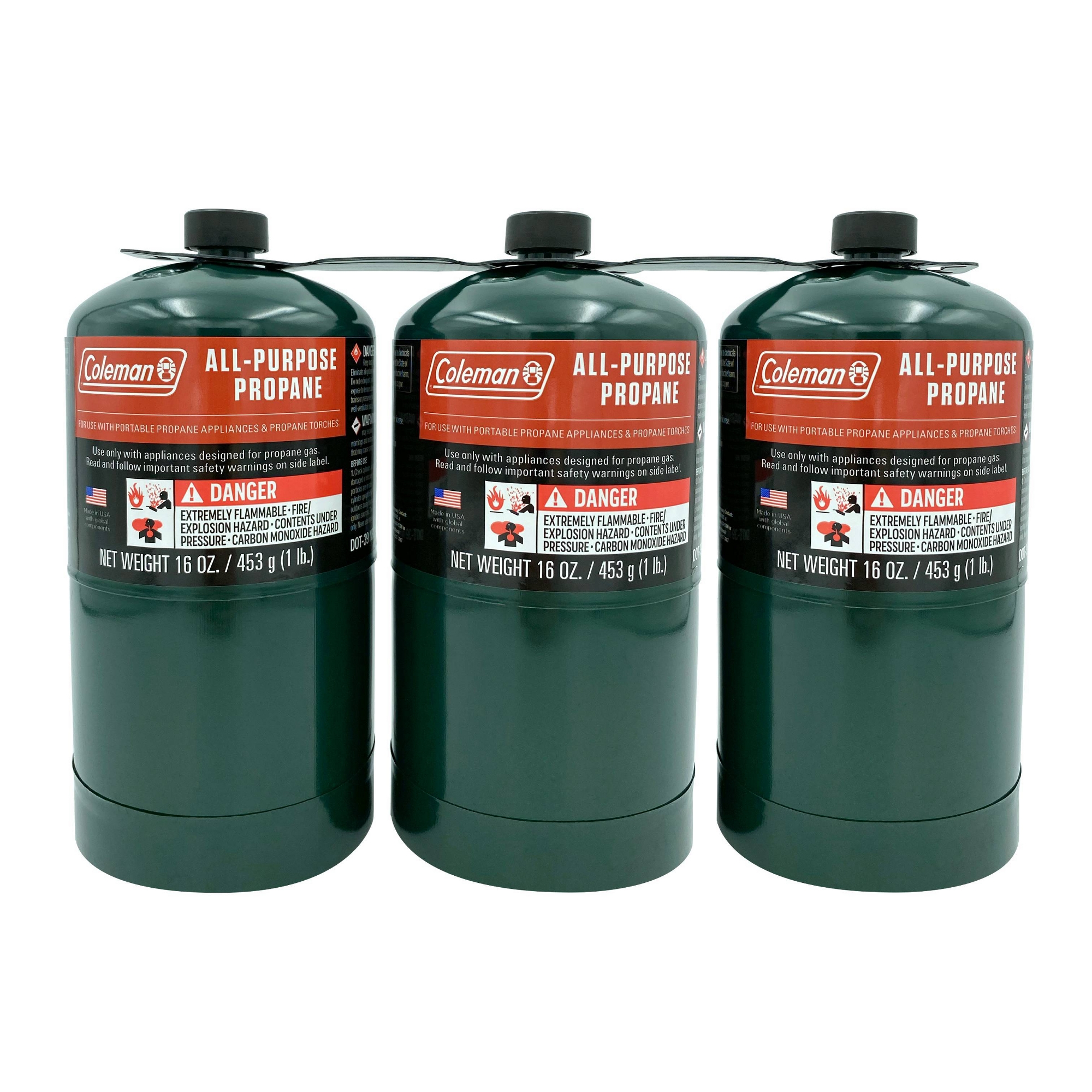 Coleman 3pk Propane: Portable Fuel Cylinders for Grills & Torches, 16oz Steel Canisters