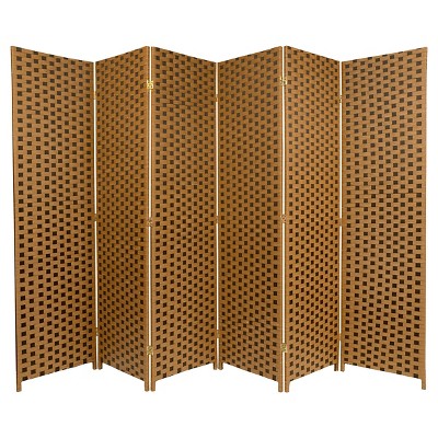 6 ft. Tall Woven Fiber Room Divider Two-Tone Brown 6 Panel - Oriental Furniture