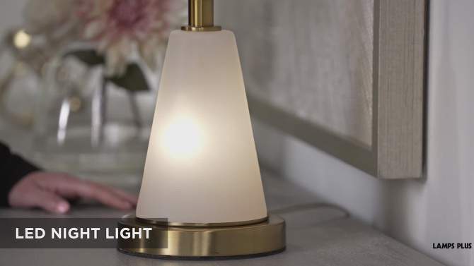 Possini Euro Design Dane Modern Buffet Table Lamp 36" Tall Gold Metal with LED Night Light White Drum Shade for Bedroom Living Room Bedside Nightstand, 2 of 11, play video