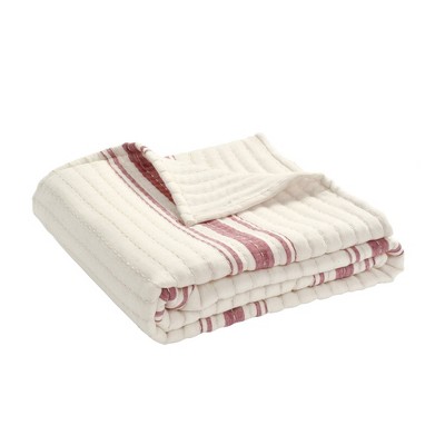 50"x60" Farmhouse Striped Kantha Pick Stitched Yarn Dyed Cotton Woven Throw Blanket - Lush Décor