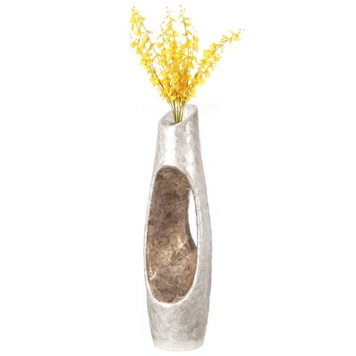 Uniquewise Modern Unique Design White Floor Flower Vase with Gold Interior, for Living Room, Entryway or Dining Room, 43 inch
