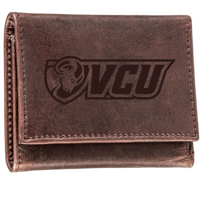 Evergreen NCAA VCU Rams Brown Leather Trifold Wallet Officially Licensed with Gift Box