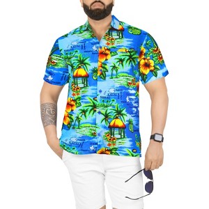 LA LEELA Men's Hawaiian Shirts Short Sleeve Button Down Shirt Mens Tropical Shirts Casual Vacation Summer Party Caribbean Shirts Funny - 1 of 4