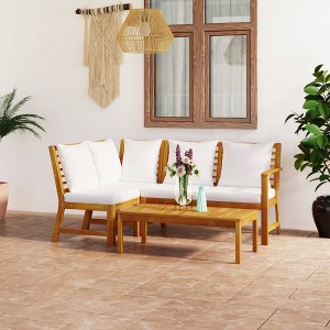 4 Piece Patio Lounge Set with Cushion Cream Solid Acacia Wood vidaXL - 1 of 4