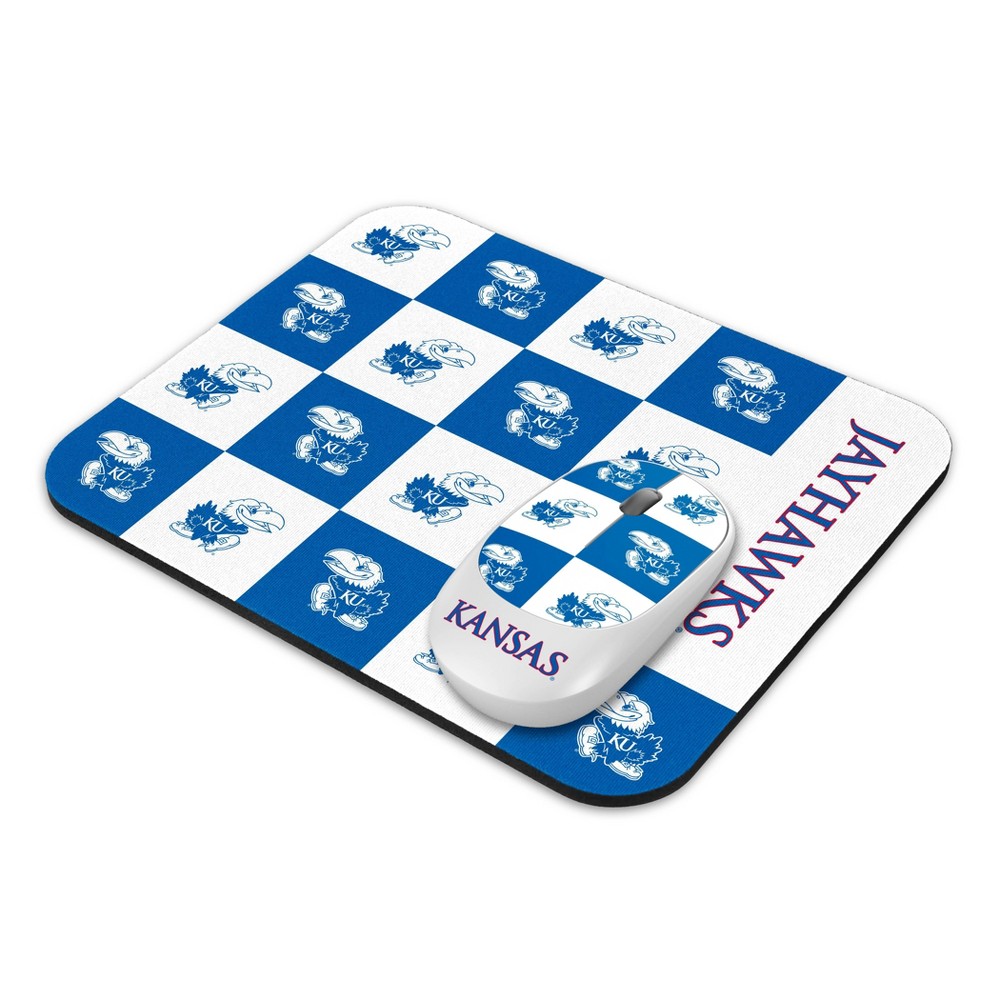 NCAA Kansas Jayhawks Mouse and Mousepad Set: USB-A Wireless Radio Frequency