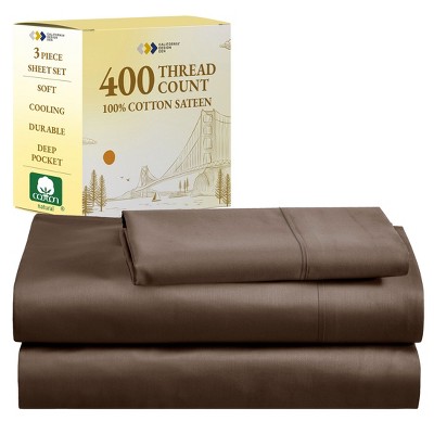 Cotton Sheets Set - Softest 400 Thread Count Bed Sheets, 100% Cotton Sateen, Cooling, Deep Pocket by California Design Den