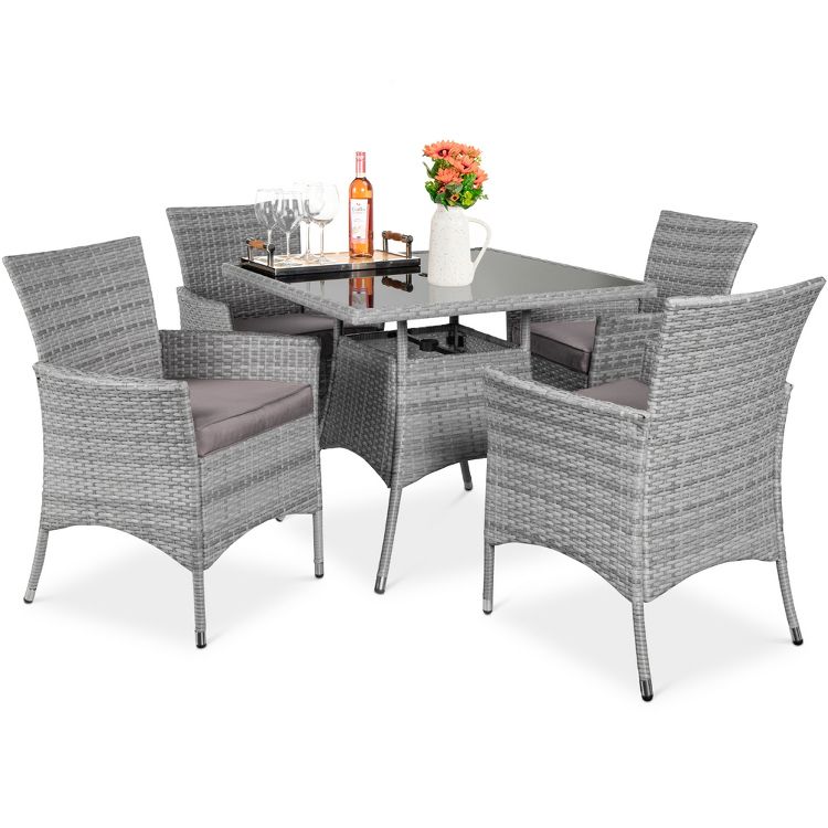 Best Choice Products 5-Piece Indoor Outdoor Wicker Patio Dining Table Furniture Set w/ Umbrella Cutout, 4 Chairs, 1 of 7