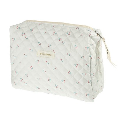 Unique Bargains Cotton Travel Cute Cherry Pattern Large Makeup Bag White 1 Pc