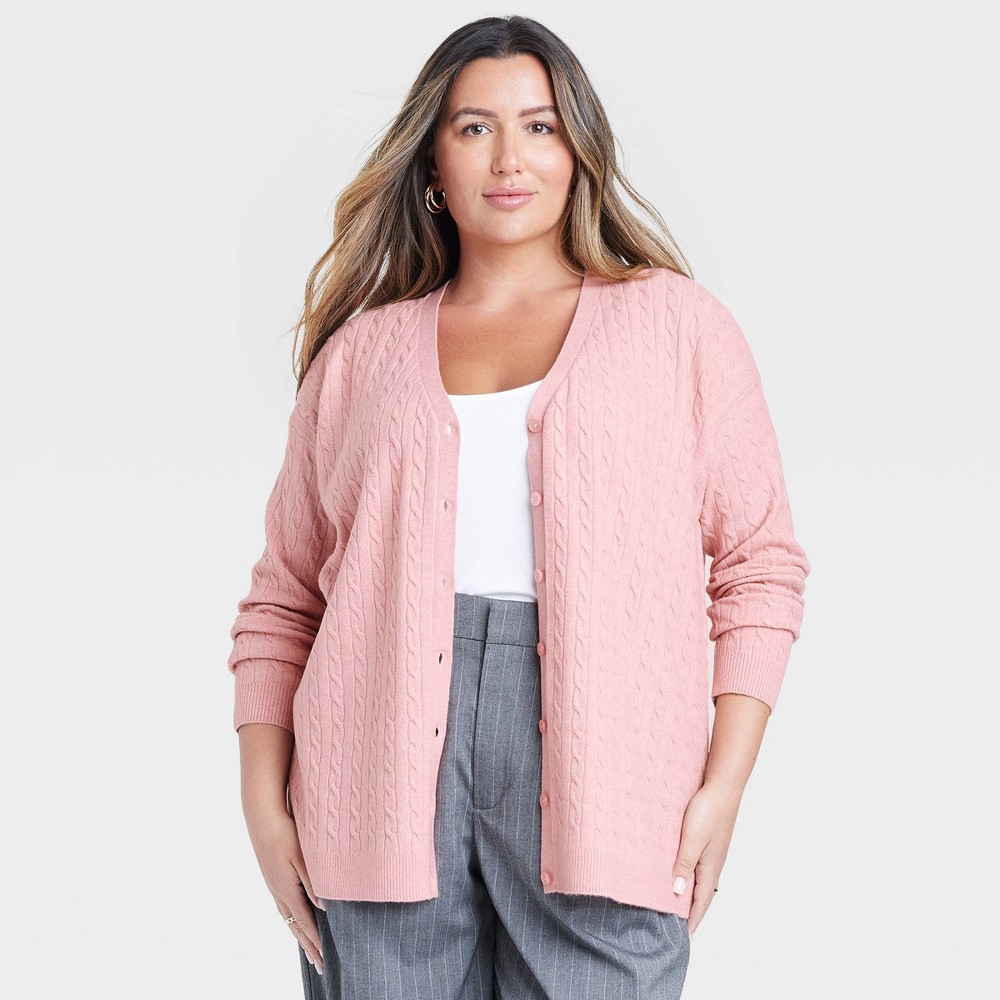 Women's Cable Cardigan - A New Day™ Pink XXL