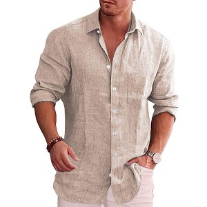 COOFANDY Men's Casual Button Down Shirt Long Sleeve Linen Chambray Shirt - 1 of 4