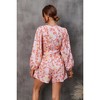 Womens Cutout Romper V Neck Faux Wrap Duster Shorts Jumpsuits Long Bishop Sleeve Tops with Waist Tie Shorts - 2 of 4