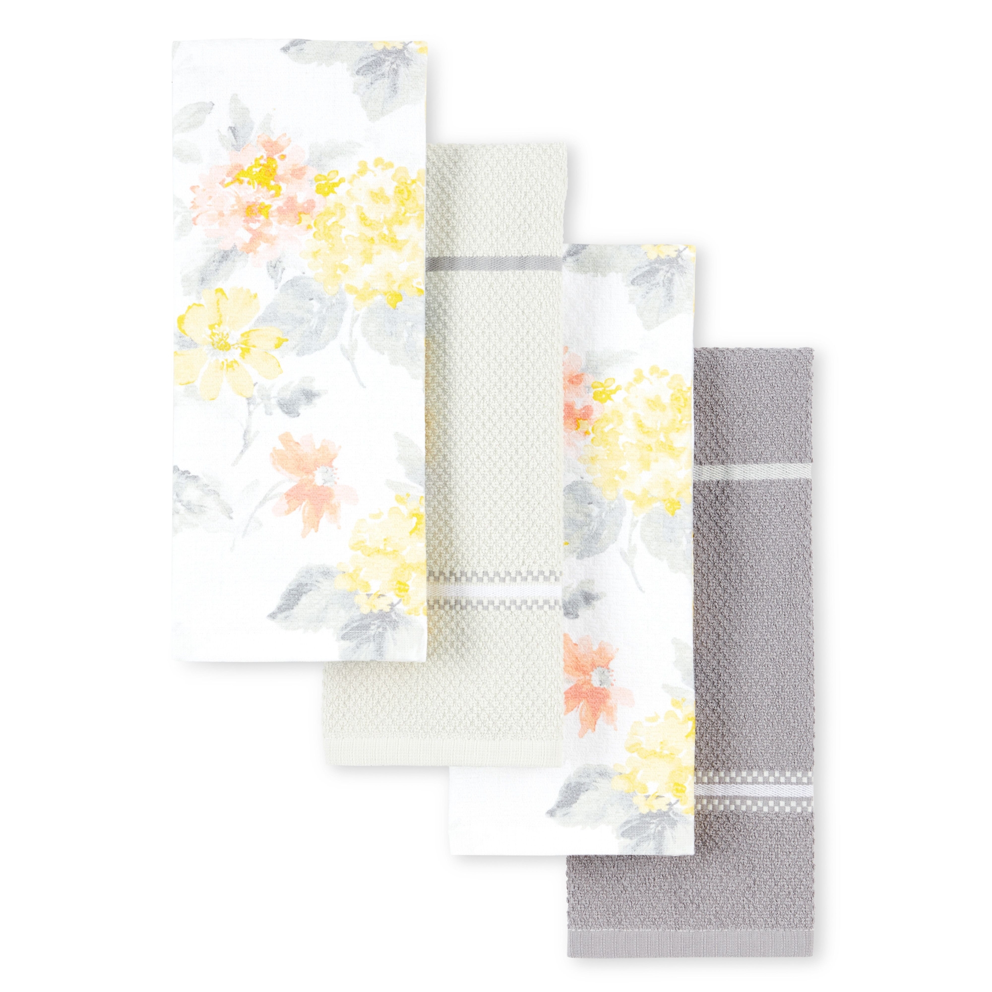 MARTHA STEWART Amber Floral Kitchen Towel Set 4-Pack, Yellow/Coral, 16"x28"