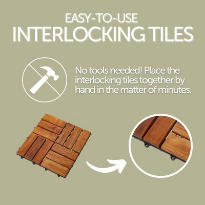 Nordic Teak 12-Slat Interlocking Outdoor Floor Tiles, 10 sq ft