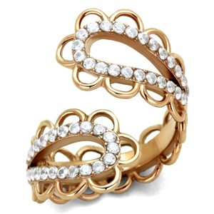 Slickblue Women’s Open Cuff Ring in IP Rose Gold Stainless Steel with Clear CZ Pave Setting, Sleek Minimalist,size 5-10 - 1 of 4