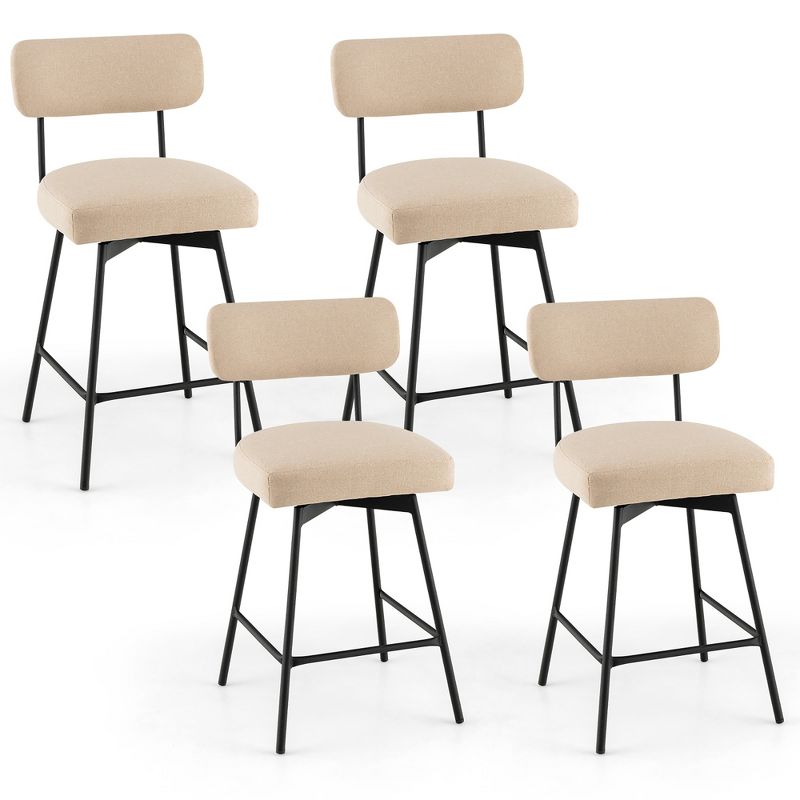 Costway Set of 4 Swivel Bar Stools Counter Height Upholstered Kitchen Dining Chair Gray/Beige, 1 of 13