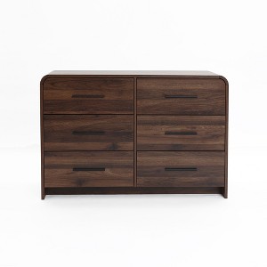 LuxenHome Modern Walnut Finish 6-Drawer Dresser, Engineered Wood Storage Chest with Rounded Corners Brown - 1 of 4