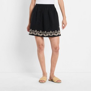 Women's Embroidered Linen Mini A-Line Skirt - Future Collective Black - 1 of 3