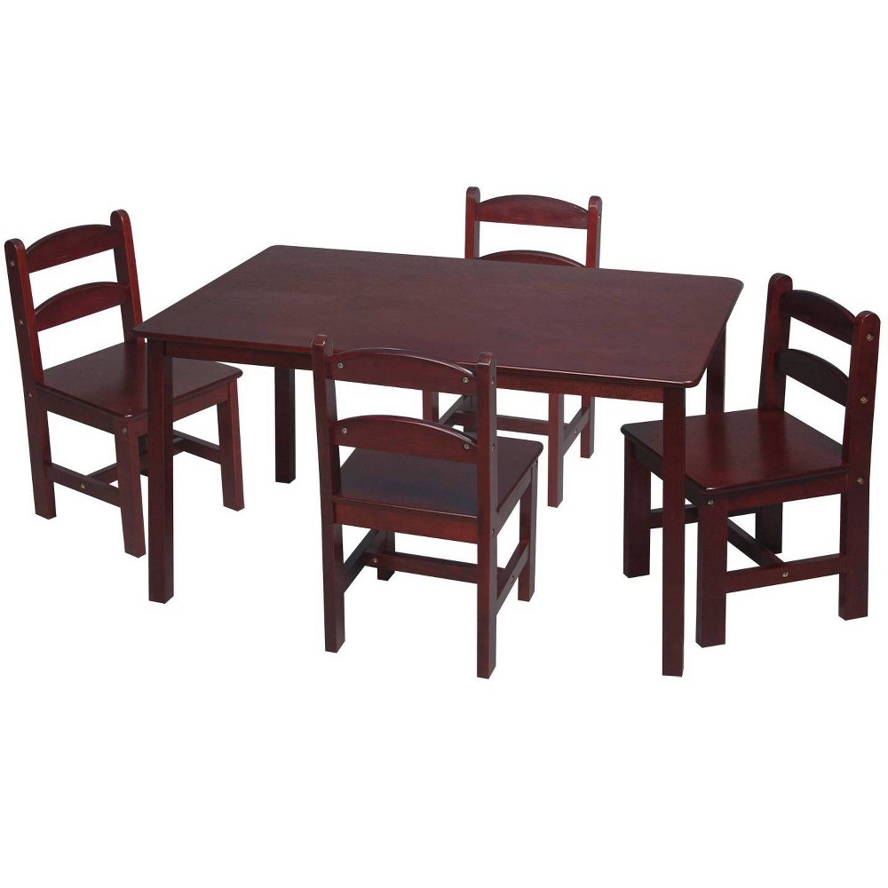 5pc Kids' Rectangle Table and Chair Set Cherry - Gift Mark: Wood Composite, 3+ Years, 75lb Capacity, Includes 4 Chairs