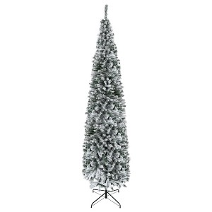 HOMCOM 9 FT Unlit Snow-Flocked Slim Artificial Christmas Tree with Realistic Branches and 1014 Tips - 1 of 4