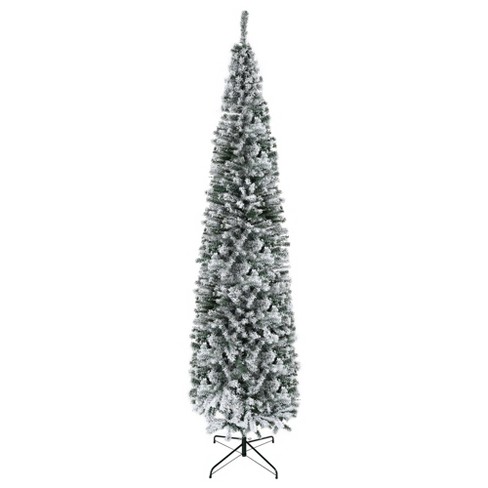 HOMCOM 9 FT Unlit Snow-Flocked Slim Artificial Christmas Tree with Realistic Branches and 1014 Tips - image 1 of 4