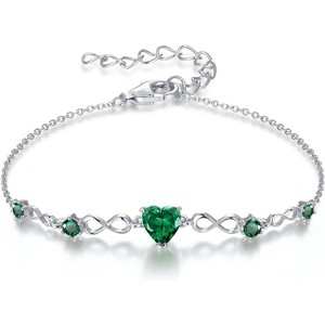 Infinity Heart Birthstone Bracelet, 925 Sterling Silver Adjustable Charm Link Jewelry, Gift for Women Wife Mom - 1 of 4