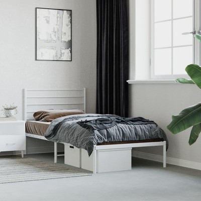 vidaXL Metal Bed Frame with Headboard White 39.4 in.x78.7 in.