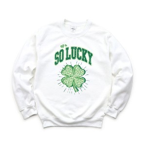 Simply Sage Market Women's Graphic Sweatshirt So Lucky Cheetah Shamrock - 1 of 3