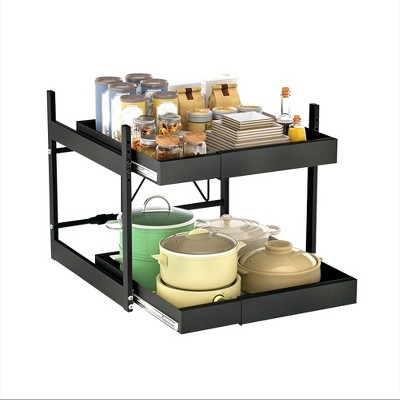 Carbon Steel Kitchen Retractable Storage Rack Punch-Free Drawer-Style Cabinet Dishes And Spice Pull-Out Basket