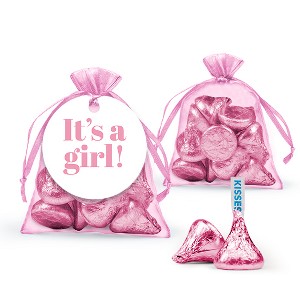 12ct It's a Girl Candy Baby Shower Party Favors Organza Bags with Milk Chocolate Kisses (12 Pack) - 1 of 1