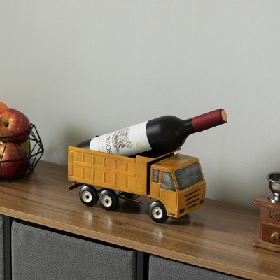 Rustic Yellow Metal Truck Novelty Wine Rack for Tabletop