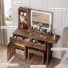 GustoWave Vanity Desk with Mirror and LED Light, Makeup Vanity Desk with Drawers and Open Shelf and Storage Cabinet,Vanity Set with Faux Leather Stool - 3 of 4