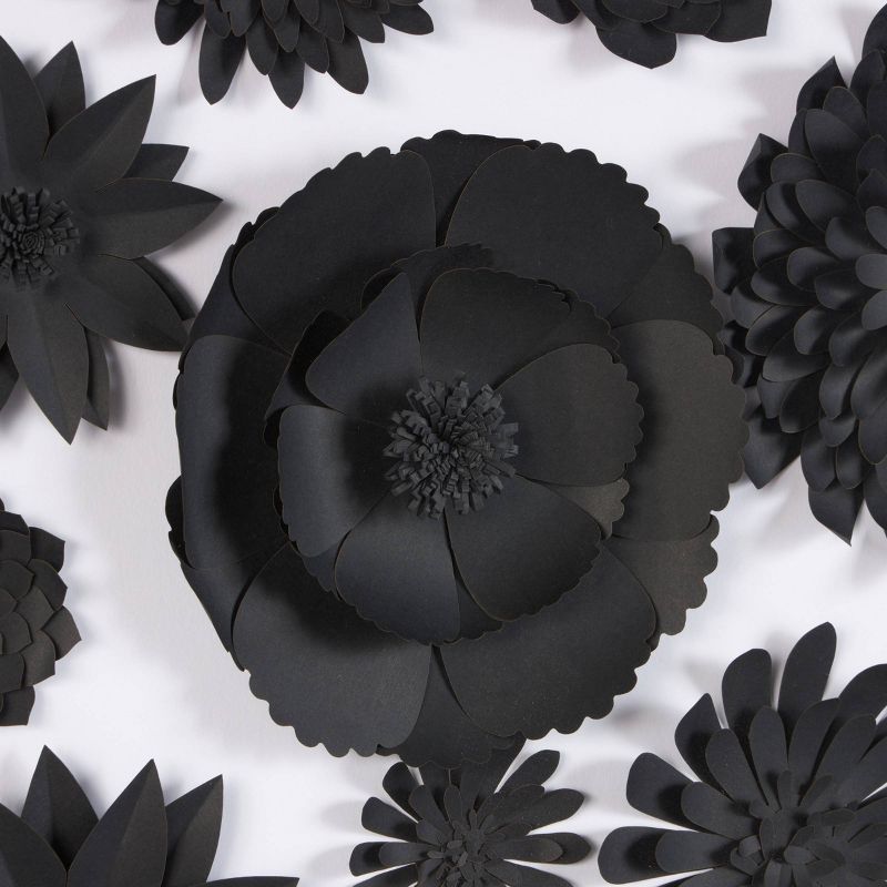 Olivia &#38; May 20&#34;x20&#34; Paper Floral Cluster Shadow Box with Varying Shapes and Sizes Black, 3 of 8