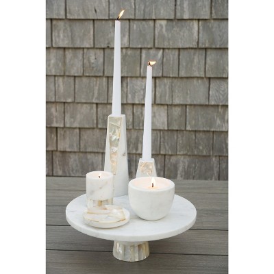 Anaya 8" White Marble & Mother of Pearl Large Candle Holder